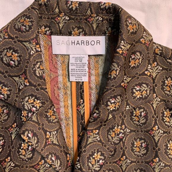 Sag Harbor Women's Blazer Jacket BROWN GOLD ORANGE Size 12 VINTAGE - Picture 2 of 4